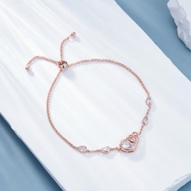 LOVANS Adjustable Bracelet Women's 925 Sterling Silver Heart Chains Bracelets Pear Shape Cubic Zirconia Jewellery Made of Sterling Silver Bracelet for Women, Sterling Silver