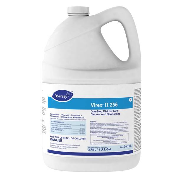VIREX Diversey II 256 04332. Disinfectant Cleaner and Deodorant, Hospital Grade Floor Cleaner with Mint Scent, Concentrate, 1-Gallon