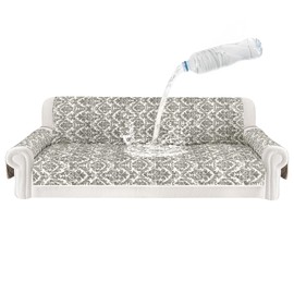 ALIECOM 100% Waterproof Couch Cover for 3 Cushion Couch Sofa Pet Friendly Sofa Covers Washable Printed Non Slip Furniture Protector Slipcovers with Pockets for Dogs (X-Large, Floral Khaki)