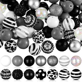 Sasylvia 100 Pcs 20 mm Bubblegum Beads for Pens Rhinestone Beads Shine Disco Ball Beads Plastic Chunky Beads Loose Round Spacer Beads for Jewelry Making DIY Craft Pen Bracelet Supplies(Plain Style)