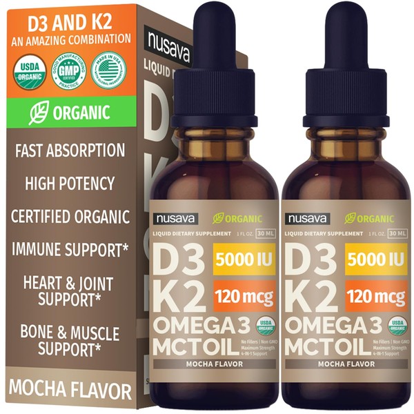 (2 Pack) Organic Vitamin D3 K2 Drops with MCT Oil