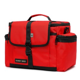 SUNNY BIRD 15L Insulated Lunch Bag with Foldable and Leakproof Design, Thermally Insulated, Shoulder Strap for Women, Men (Red)