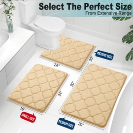 OLANLY Memory Foam Bath Mat Rug 24x16, Ultra Soft Non Slip and Absorbent Bathroom Rug, Machine Wash Dry, Comfortable, Thick Bath Rug Carpet for Bathroom Floor, Tub and Shower, Beige
