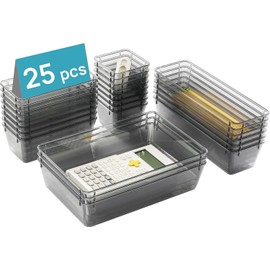 Vtopmart 25 Pack Plastic Drawer Organizers with Non-slip Rubber Pads | 4-Size Versatile Makeup Organizer, Storage Containers Small Bins for Makeup,