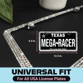 Dazzling Bling License Plate Frames for Women - 2 Pack, 1600 Premium Rhinestones, Rust-Free Stainless Steel, Street Legal Slim Design, Sparkly Diamond Car Tag Holders with Glitter Crystal Screw Caps