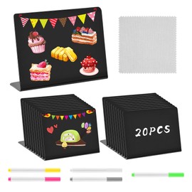 Pack of 20 Mini Chalkboard Small Buffet Signs Board with 5 Chalks, Small Boards for Writing on Place Cards for Buffet, Wedding, Party, Price Tags, Cafe, 7.5 x 10 cm