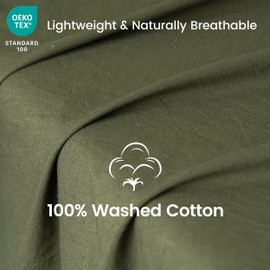 FALUCA 100% Cotton Washed Sheet Set - Linen Feel Soft & Comfy Bedding, Deep Pocket Fits Mattress up to 17", 4 PCS Breathable Moisture-Wicking Durable Sheet Set(Dark Green, Queen)