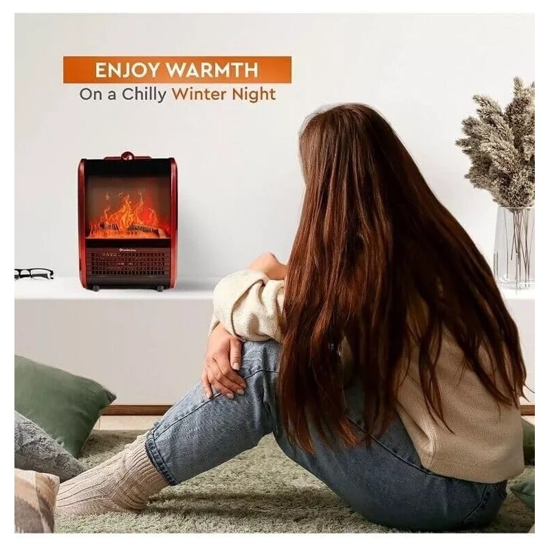 Comfort Zone Electric Desktop Fireplace Space Heater with 3D Flame,