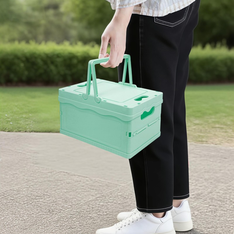 Tixill Small Collapsible Storage Crates, Foldable Plastic Baskets with Lids