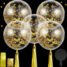 30 Pieces 24 Inch Jumbo Bubble Gold Confetti Balloons Including 10 Bobo Balloons with 10 Bags Gold Confetti and 10 Shiny Gold Tassels for Wedding Birthday Party Anniversary Christmas Decorations