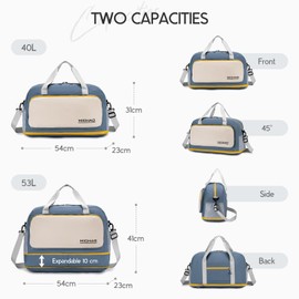 BAGROUPS Large Travel Bag for Aeroplane Hand Luggage 55 x 40 x 23 Germanwings Lufthansa TUI Airways Expandable 50L Training Bag Duffel Bag Waterproof for Weekender Sports Fitness Women Men, black