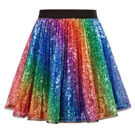 GRACE KARIN Girls Dance Skirt 2023 Elastic Waist Pleated Sequin Party Skirt 8-10Y, Rainbow
