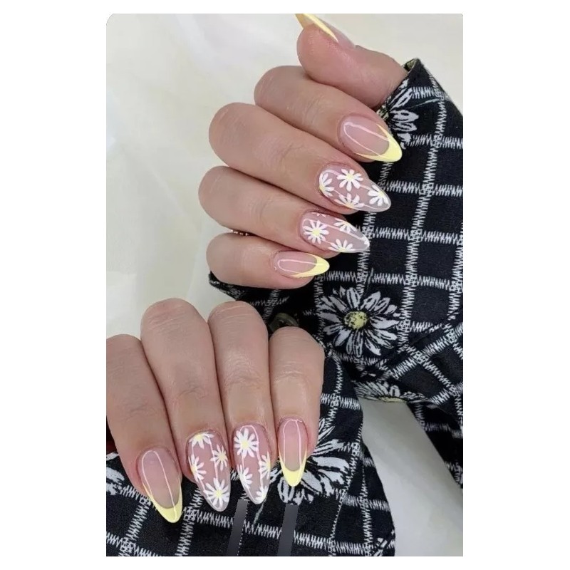 Quanna Uñas Manicuras Postizas Decorada Desnudo Margarita Primavera