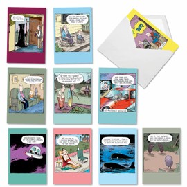 NobleWorks - 10 Assorted Happy Birthday Cards - Funny Bday Greeting Cards with Cartoons, Bulk Boxed Notecard Set - Joy of Aging A2668BDG