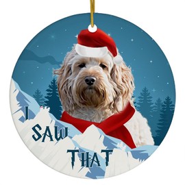 Cream Cockapoo Dog Christmas Ornament 2025 I Saw That - Funny 3 Inch Round Ceramic Hanging Tree Decoration Puppy Owners Gifts