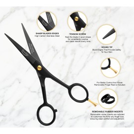 5" Beard Mustache Scissors with 1 Mustache Comb, 1 Beard Comb and Leather Pouch – Professional Beard Trimming Scissors for All Facial Hair Scissors – Grooming Scissors Men