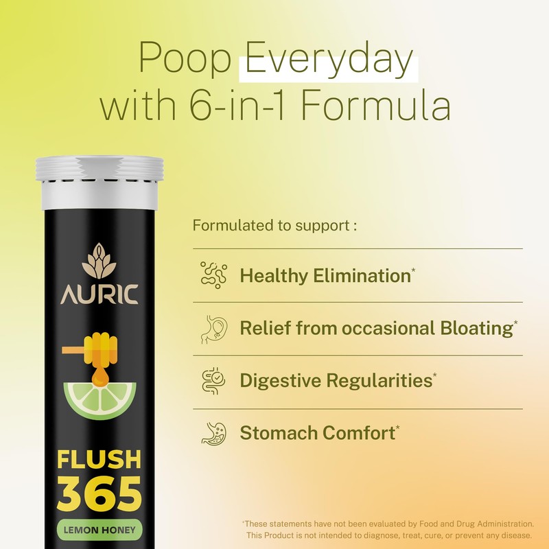 Auric Flush365 Effervescent 20 Tablets with Triphala, Isabgol, Castor Oil