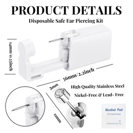 4 Pcs Ear Piercing Kit - Self Disposable Ear Piercing Gun Built-In Earring Stud at Home Piercing Kit Tool Low Pain Easy Use for Salon 3mm