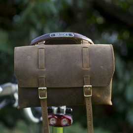 London Craftwork Large Bicycle Bag Genuine Leather Saddle/Handlebar/Frame Bag Vintage Brown XL-RAW