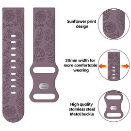HQzon 20mm Band Compatible with Garmin Venu Sq/Venu Sq 2/Venu 2 Plus/Venu,Sunflower Waterproof Silicone Strap is Compatible with Garmin Vivoactive 5 / Vivoactive 3