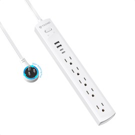 TROND 360° Rotating Plug Surge Protector Power Strip, Flat Plug Power Strip with 2 USB C and 2 USB A, 1440J Surge Protector, Wall Mountable, Flat Extension Cord 3ft for Home Office Dorm, White