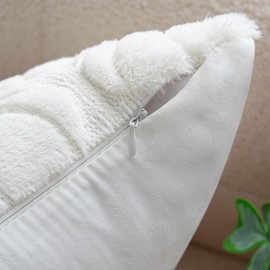 COSIBONO Pumpkin Fall Decorative Throw Pillow Covers 18"x18", Set of 2 Cream White Soft Faux Fur Pillow Covers for Autumn Harvest, Fluffy Plush Accent Pillow Cases for Farmhouse Couch Cushion Covers