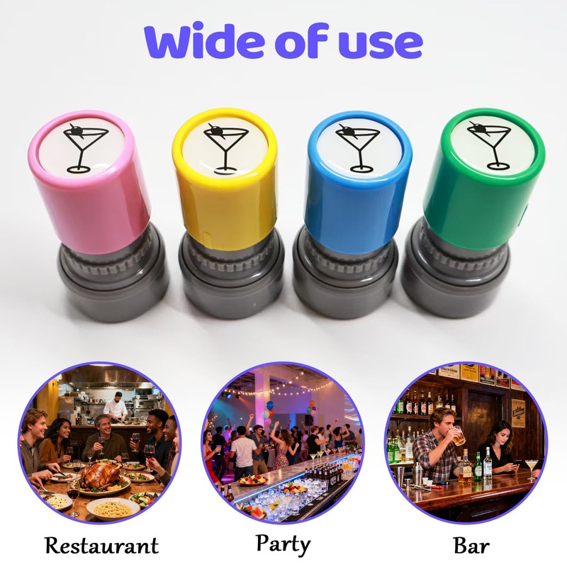 4 Pack Martini Stamp,4 Colors Premium Plastic Self Inking Rubber