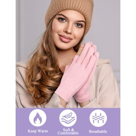 Becellen 2 Pairs Fingerless Gloves, Winter Thermal Half Finger Knitted Gloves, Stretchy Warm Gloves for Men and Women, Black, Pink