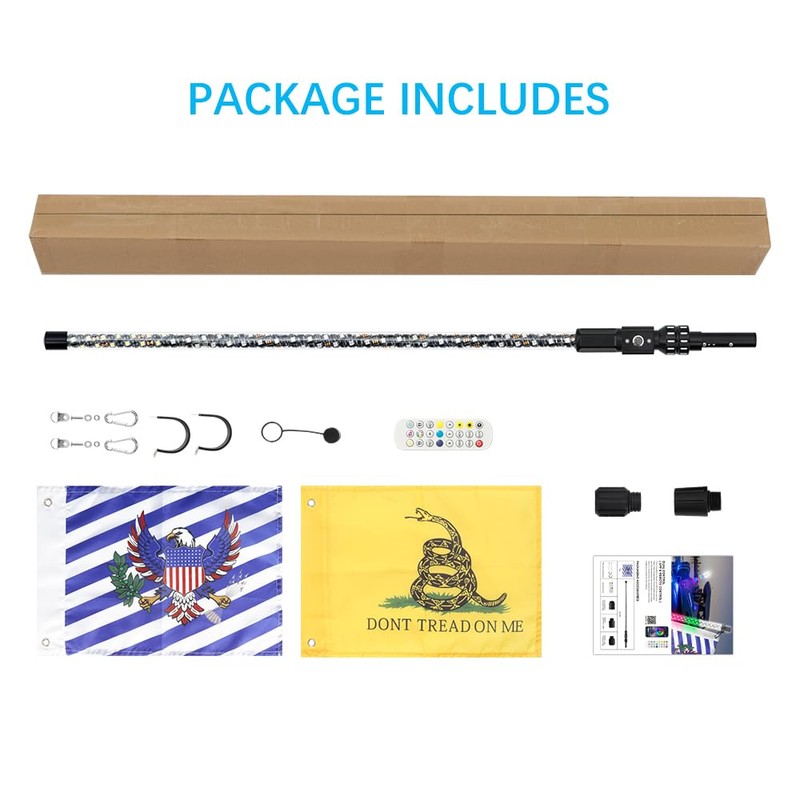 4FT LED Boat Navigation Whip Light with Bluetooth APP &