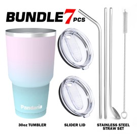 Pandaria 30 oz Leak Proof Tumbler with Straw, Stainless Steel Vacuum Insulated Tumbler with Straw, Durable & Dishwasher Safe, Ideal for Car, Camping, Hiking, Outdoor (Mermaid)