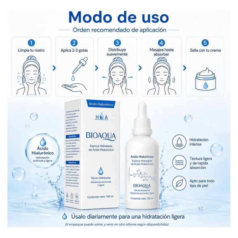 Bioaqua 100 Ml Sérum Ácido Hialurónico Facial Hidratante