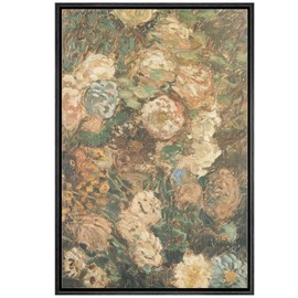 MUDECOR Framed Canvas Print Wall Art Impressionist Floral Garden Flowers in Soft Hues Illustrations Impressionism Rustic Scenic Colorful for Living Room, Bedroom, Office - 24"x36" Black