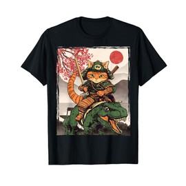 Japanese Ninja Art and Japan Samurai Cat with T-Rex T-Shirt