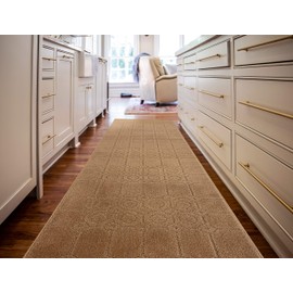 Custom Length Special Size Non-Slip Carpet Runner Rug for Long Narrow Hallways, Prevent Slippery Cold Floors, Art Tan, 25 '' X 12 '