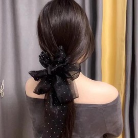 Large Black Bow Claw Clips for Hair Bows with Long Ribbon Tails for Women Girls Bow Knot Hair Clip Barrettes for Thin Thick Hair Accessories for Women Girls