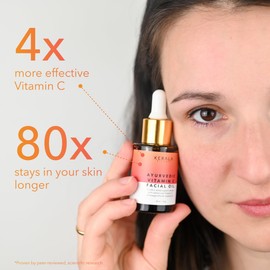 Ayurvedic Vitamin C Face Oil with Rosehip Oil, Bakuchiol, Ashwagandha, and Squalane, Hydrating, Brightening, and Repairing Serum for Dark Spots, Fine Lines, and Wrinkles, Clean Luxury Skincare