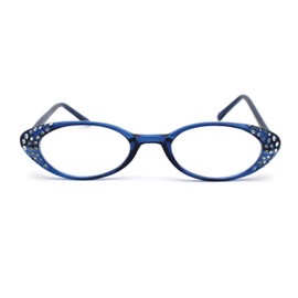 SA106 Womens Rhinestone Studded Oval Cat Eye Reading Glasses with Hard Case Blue +2.5