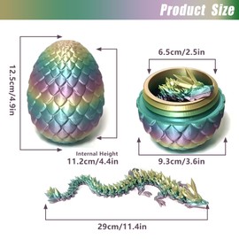 3D Printed Dragon Egg with Dragon Inside, Dragon Egg, 3D Printed Movable Dragon Egg, Dragon Figures, Mysterious Dragon Toy, Flexible Joints, Easter Basket Filler (Rainbow)
