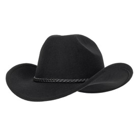 Classic Black Western Felt Roll Up Brim Cowboy and Cowgirl Hat for Women and Men - Decoration with Rhinestone Hat Band