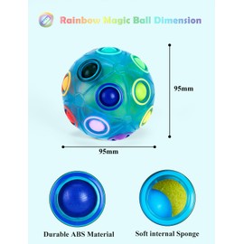ROXENDA Magic Ball Rainbow Ball, Skill Game Fidget Puzzle Ball with 20 Holes Pouch Color Matching - Brain Teaser Ball toys for Kids Birthday Party & 3D Stress Ball for Children and Adults(Blue)