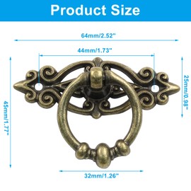 Unlorspy 6 Pcs Bronze Tone Vintage Knobs, 64x25mm Vintage Decorative Ring Pull Handle, Zinc Alloy Drawer Ring Pull Handle Knobs with Screws for Dresser Drawers