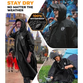 Foxelli Rain Poncho for Adults – Extra Long Reusable Waterproof Raincoat with Hood, Lightweight for Hiking, Camping, Outdoors