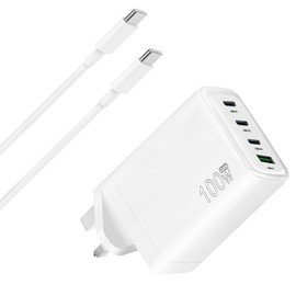 100W USB C Laptop Charger for Mac Book, Mac Book Pro, Mac Book Air, i Pad Pro/i Pad Air/i Pad Mini, i Phone 15/15 Plus, Notebook Power Cord Supply, One Type C Charger with 4 Port for multiple devices