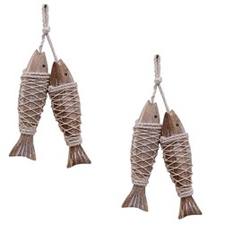 Vintage Hanging Wooden Fish Wall Decor Nautical Wood Fish Hanging Fish Decorations Kitchen Family Room Fish Ornament Wall Decoration 8''H