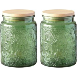 MIUVA Set of 2 Glass Jars with Lids, 23.7 FL OZ Vintage Glass Storage Jars, Cookie Jar Sugar Container for Kitchen Counter, Pantry, Candy Jar with Lid (MIUVA, Green) - Color: 1 Pack-Green