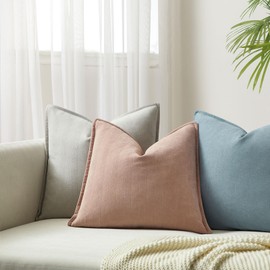 JUSPURBET Pink Herringbone Textured Throw Pillow Covers 24x24 inch Set of 2 for Home Decor Living Room Couch Bed Decorative Soft Luxury Chenille Cushion Case with Invisible Zipper