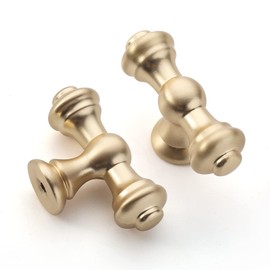Amerdeco UK0017 Pack of 10 Furniture Knobs Brushed Brass Bar Handle Kitchen Fittings Cupboard Knobs for Cupboard Wardrobe with One Screw