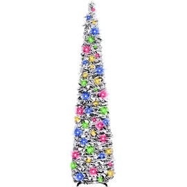 N&T NIETING Flocking Christmas Tree, 5ft Collapsible Pop Up Christmas Tree White Artificial Xmas Tree for Holiday Home Indoor Outdoor Decoration