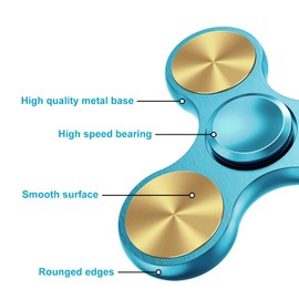 Aolcev Fidget Spinner Hand Spinner Fidget Toy Stainless Steel Metal 4-10 Minutes Fast Bearing Spins Hand Spinner Tri Finger Gyro Toy ADHD EDC Anxiety Stress Relief Toys for Kids Women Men-Gold Blue
