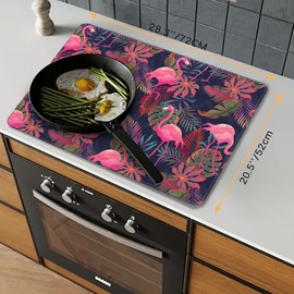 Pink Flamingo Stove Top Covers for Electric Stove,Christmas Kitchen Decor Tropical Glass Cover Protector, Cooktop Protector, Heat Resistant Range Ceramic Stove Top Covers Mat, Dish Drying Mat